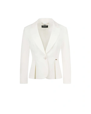 White blazer with lapels, single-breasted fastening, and peplum detail | SUMMER COLLECTION | Dikastore.ro White blazer with lapels, single-breasted fastening, and peplum detail | SUMMER COLLECTION