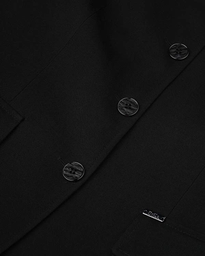 შავი პერანგის სტილის პიჯაკი, ერთბორტიანი შესაკრავით და ჯიბეებით | ქურთუკები და პიჯაკები - 2