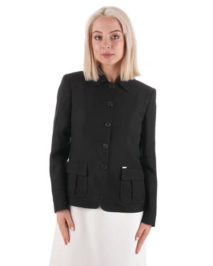 შავი პერანგის სტილის პიჯაკი, ერთბორტიანი შესაკრავით და ჯიბეებით | ქურთუკები და პიჯაკები - 3