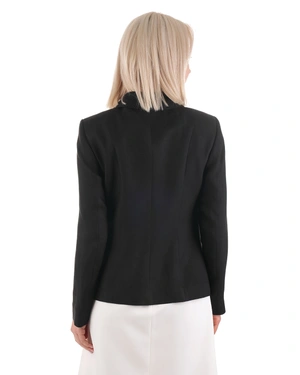 შავი პერანგის სტილის პიჯაკი, ერთბორტიანი შესაკრავით და ჯიბეებით | ქურთუკები და პიჯაკები - 4