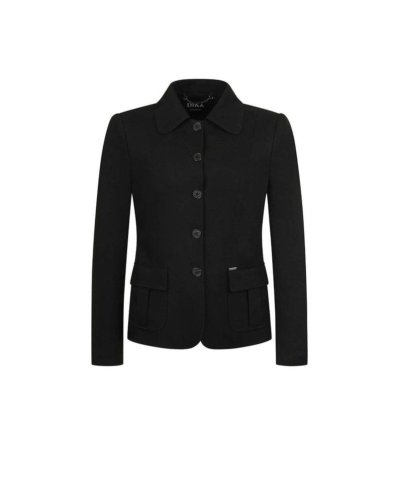 Black shirt-style blazer with single-breasted closure and pockets | 