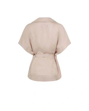 Beige kimono-style blazer with short dropped sleeves and a fabric belt to accentuate the silhouette | All products | Dika.bg - 1 Beige kimono-style blazer with short dropped sleeves and a fabric belt to accentuate the silhouette | All products - 1