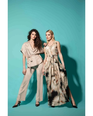 Beige kimono-style blazer with short dropped sleeves and a fabric belt to accentuate the silhouette | All products | Dika.bg - 4 Beige kimono-style blazer with short dropped sleeves and a fabric belt to accentuate the silhouette | All products - 4