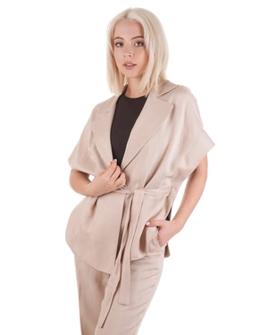Beige kimono-style blazer with short dropped sleeves and a fabric belt to accentuate the silhouette | All products | Dika.bg - 5 Beige kimono-style blazer with short dropped sleeves and a fabric belt to accentuate the silhouette | All products - 5