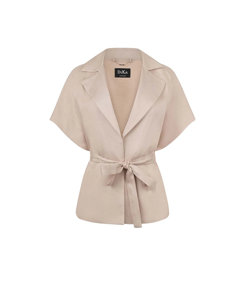 Beige kimono-style blazer with short dropped sleeves and a fabric belt to accentuate the silhouette | All products