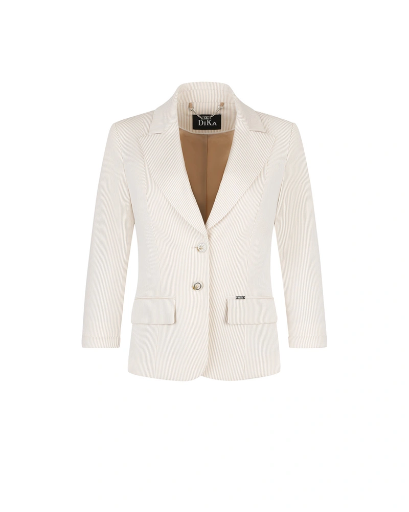 Light beige cotton single-breasted jacket with fine stripes | All products