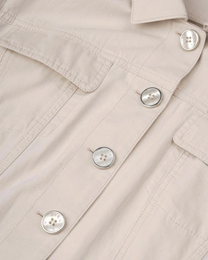 Cotton cargo blazer with long sleeves, in natural cotton color, with front fastening and fabric belt | SUMMER COLLECTION | Dikastore.ro - 2 Cotton cargo blazer with long sleeves, in natural cotton color, with front fastening and fabric belt | SUMMER COLLECTION - 2