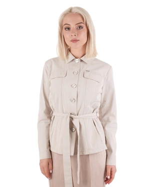 Cotton cargo blazer with long sleeves, in natural cotton color, with front fastening and fabric belt | SUMMER COLLECTION | Dikastore.ro - 3 Cotton cargo blazer with long sleeves, in natural cotton color, with front fastening and fabric belt | SUMMER COLLECTION - 3