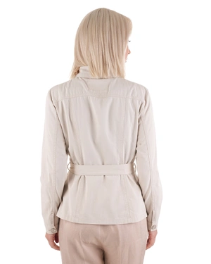 Cotton cargo blazer with long sleeves, in natural cotton color, with front fastening and fabric belt | SUMMER COLLECTION | Dikastore.ro - 4 Cotton cargo blazer with long sleeves, in natural cotton color, with front fastening and fabric belt | SUMMER COLLECTION - 4