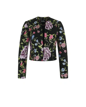 შავი პიჯაკი ფერადი ყვავილოვანი ნაქარგით | ქურთუკები და პიჯაკები