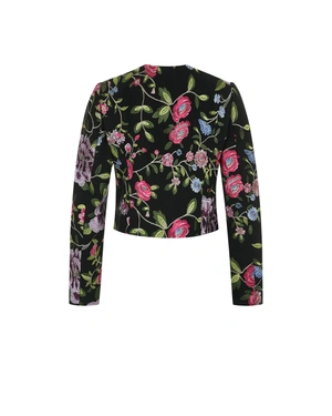 შავი პიჯაკი ფერადი ყვავილოვანი ნაქარგით | ქურთუკები და პიჯაკები - 1