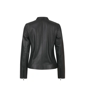 შავი მომდგარი ტყავის ქურთუკი | ქურთუკები და პიჯაკები - 1