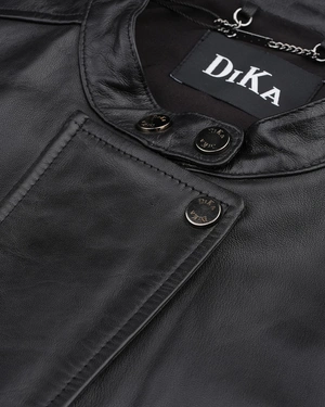 შავი მომდგარი ტყავის ქურთუკი | ქურთუკები და პიჯაკები - 2