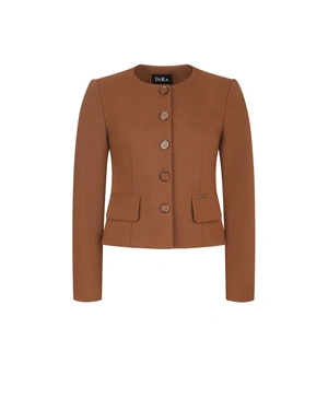 Classic brown blazer with round neckline, no lapels, single-breasted closure | Jackets and Blazers | Dika.ge Classic brown blazer with round neckline, no lapels, single-breasted closure | Jackets and Blazers
