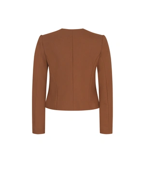 Classic brown blazer with round neckline, no lapels, single-breasted closure | Jackets and Blazers | Dika.ge - 1 Classic brown blazer with round neckline, no lapels, single-breasted closure | Jackets and Blazers - 1