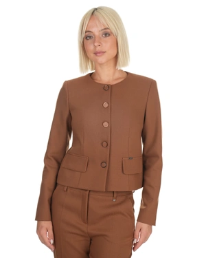 Classic brown blazer with round neckline, no lapels, single-breasted closure | Jackets and Blazers | Dika.ge - 3 Classic brown blazer with round neckline, no lapels, single-breasted closure | Jackets and Blazers - 3