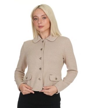 Knitted light beige blazer with lurex threads | Jackets | Dikastore.ro - 6 Knitted light beige blazer with lurex threads | Jackets - 6