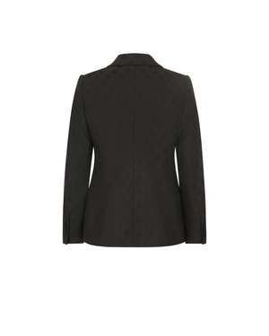 Women's single-breasted brown blazer with black trims and stylized logo | Earth tones - 1