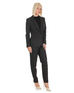 Women's single-breasted brown blazer with black trims and stylized logo | Earth tones - 5