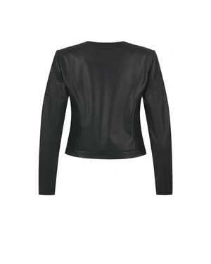 Jachetă elegantă din piele ecologică neagră cu bretele împletite | Sacouri - 2