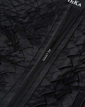 Jachetă elegantă din piele ecologică neagră cu bretele împletite | Sacouri - 3