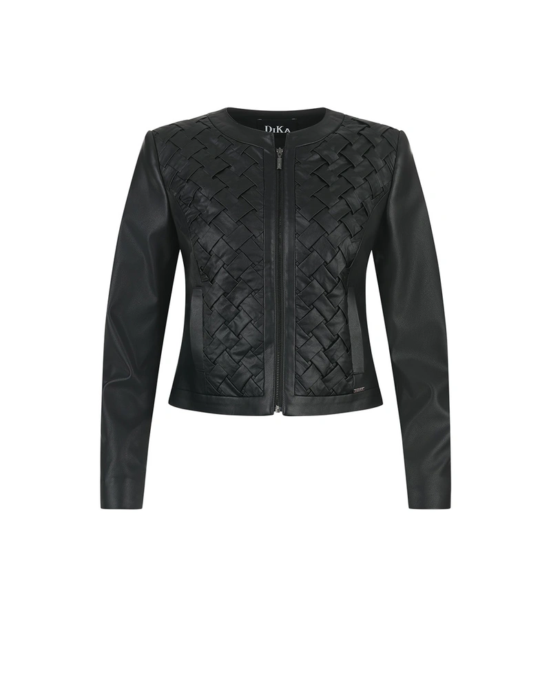 Jachetă elegantă din piele ecologică neagră cu bretele împletite | Sacouri | Dikastore.ro Jachetă elegantă din piele ecologică neagră cu bretele împletite | Sacouri