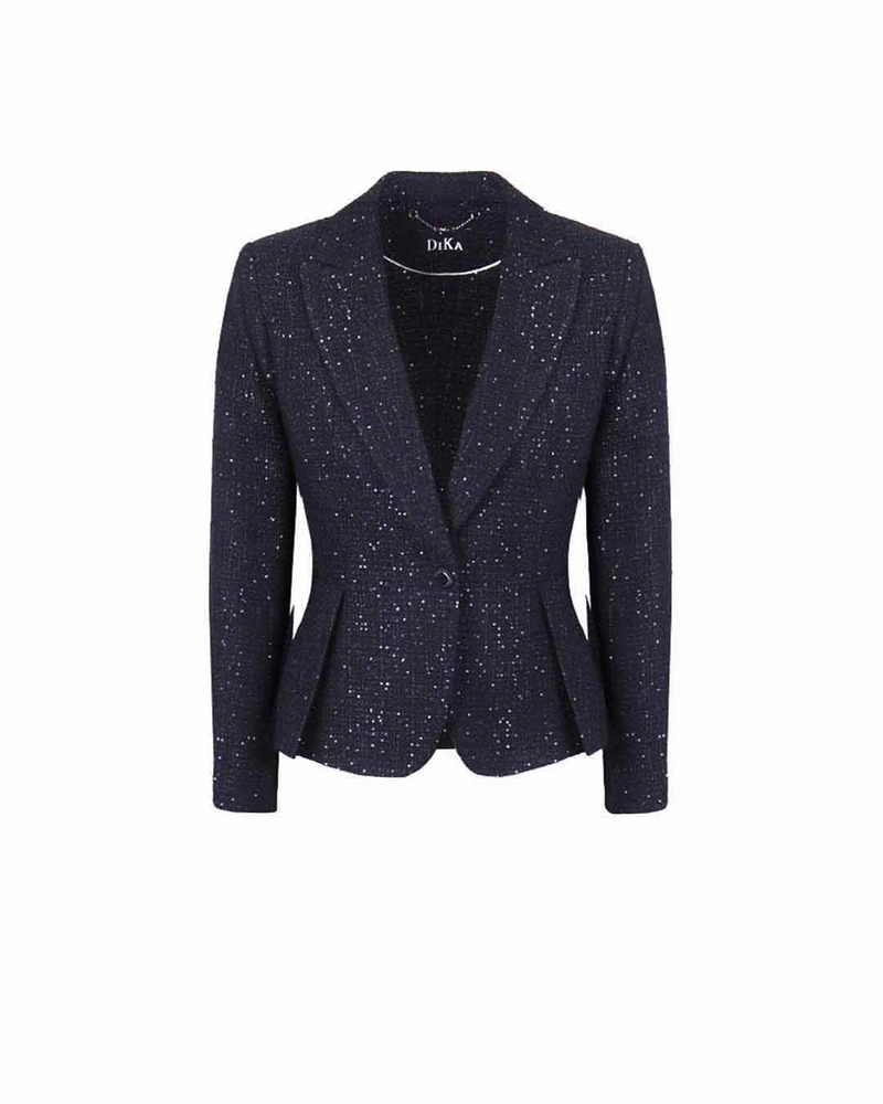 Single-breasted jacket with peplum, black cotton tweed with subtle sequins | Jackets and Blazers | Dika.bg Single-breasted jacket with peplum, black cotton tweed with subtle sequins | Jackets and Blazers