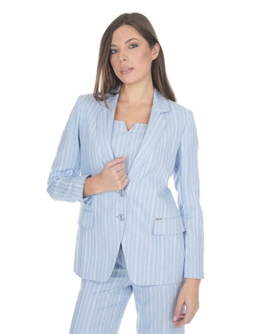 Светлосиньо сако деликатно райе, ленен бленд, с ревери и едноредно закопчаване | Сака и Блейзъри - 1