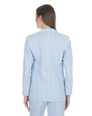 Светлосиньо сако деликатно райе, ленен бленд, с ревери и едноредно закопчаване | Сака и Блейзъри - 3