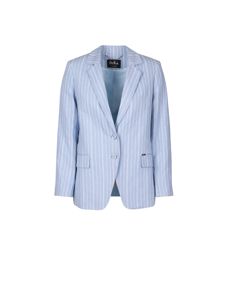 Light blue linen blend jacket with delicate stripes, lapels and single-breasted fastening | Jackets and Blazers