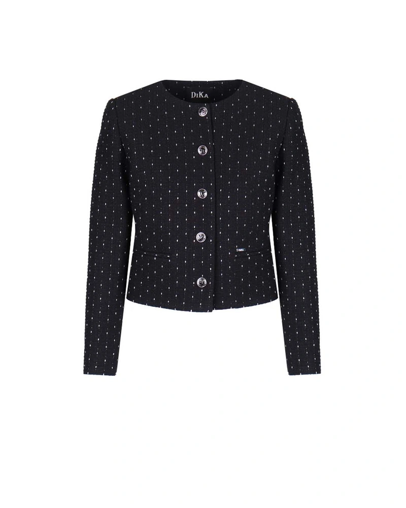 Crna pamučna tvid jakna sa okruglim izrezom i jednorednim kopčanjem | Кostimi | Dika.rs Crna pamučna tvid jakna sa okruglim izrezom i jednorednim kopčanjem | Кostimi