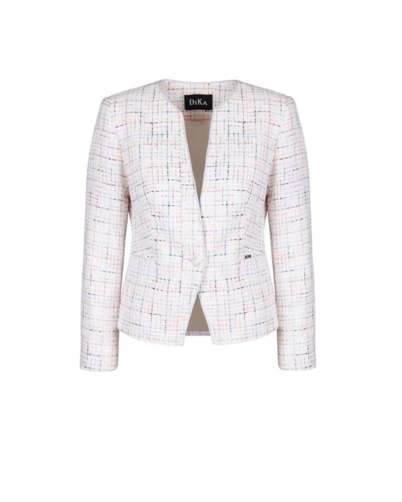 ღია კრემისფერი ქურთუკი, დამზადებული ბამბის ტვიდისგან, წვრილი ბრჭყვიალა ელემენტებით და ლურექსის ძაფებ | საქმიანი