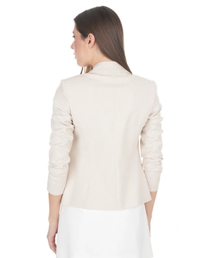 Single-breasted blazer in fine beige houndstooth | Jackets and Blazers - 4