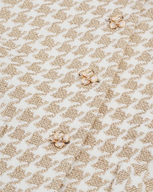 კრემისფერ-ოქროსფერი ტვიდის ქურთუკი მრგვალი ყელით | კოსტუმები - 3