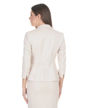 ტექსტურირებული ქსოვილისგან დამზადებული ერთმკერდიანი ღია კრემისფერი პიჯაკი. | კოსტუმები - 2