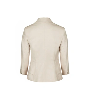 ტექსტურირებული ქსოვილისგან დამზადებული ერთმკერდიანი ღია კრემისფერი პიჯაკი. | კოსტუმები - 4