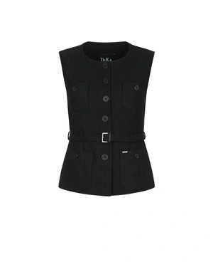 Business vest in black tweed with lurex thread and decorative gold buttons | NEW | Dika.ge Business vest in black tweed with lurex thread and decorative gold buttons | NEW