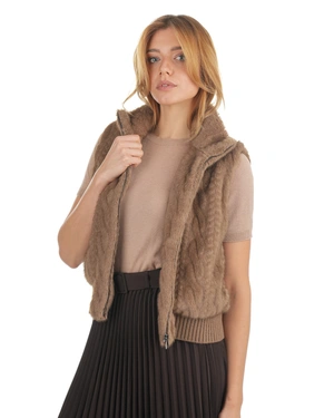 ყავისფერი ფაფუკი ჟილეტი | ქურთუკები და პიჯაკები - 4