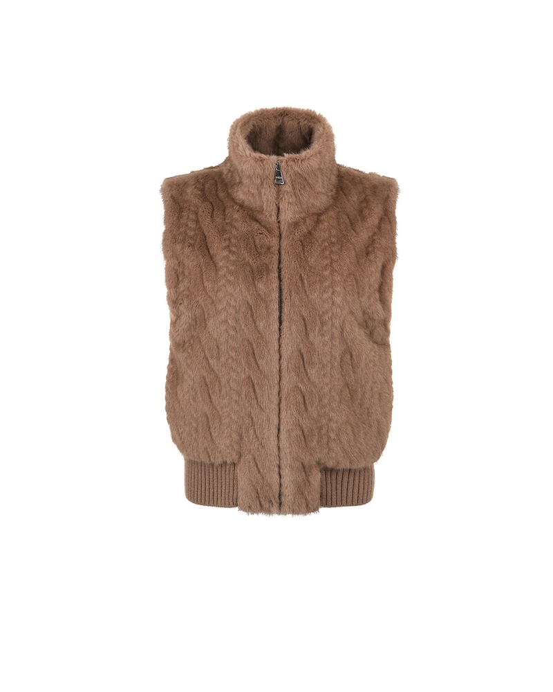 ყავისფერი ფაფუკი ჟილეტი | ქურთუკები და პიჯაკები