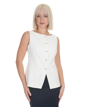 თეთრი სელისა და ვისკოზის ჟილეტი დეკორატიული ღილებით | ქურთუკები და პიჯაკები - 1