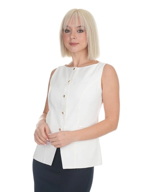 თეთრი სელისა და ვისკოზის ჟილეტი დეკორატიული ღილებით | ქურთუკები და პიჯაკები - 2