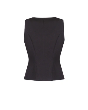 ელეგანტური შავი ჟილეტი ასიმეტრიული წინა ნაწილით და გაფუებული დეტალით. | ახალი - 2