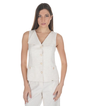 Elegant V-neck waistcoat with collar and satin finish | Jackets and Blazers - 2
