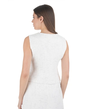 Elegant sleeveless waistcoat-style jacket in white cotton tweed with fine sequins | NEW - 3