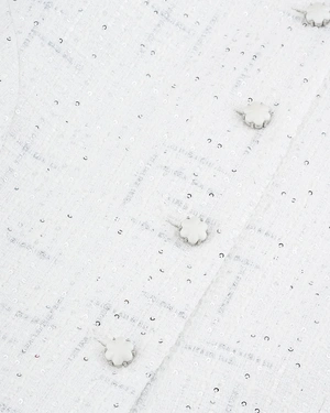 Elegant sleeveless waistcoat-style jacket in white cotton tweed with fine sequins | NEW - 6