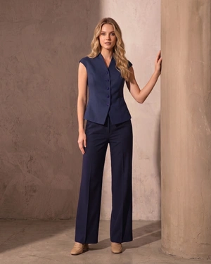 Navy vest in viscose and linen with buttons | Jackets and Blazers - 2