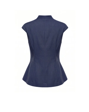 Navy vest in viscose and linen with buttons | Jackets and Blazers - 3