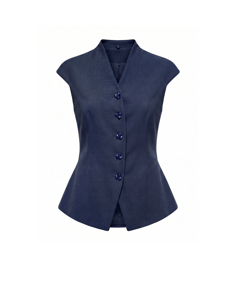 Navy vest in viscose and linen with buttons | Jackets and Blazers