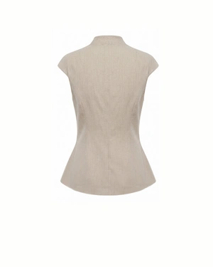 Beige vest in viscose and linen with buttons | Jackets and Blazers - 3