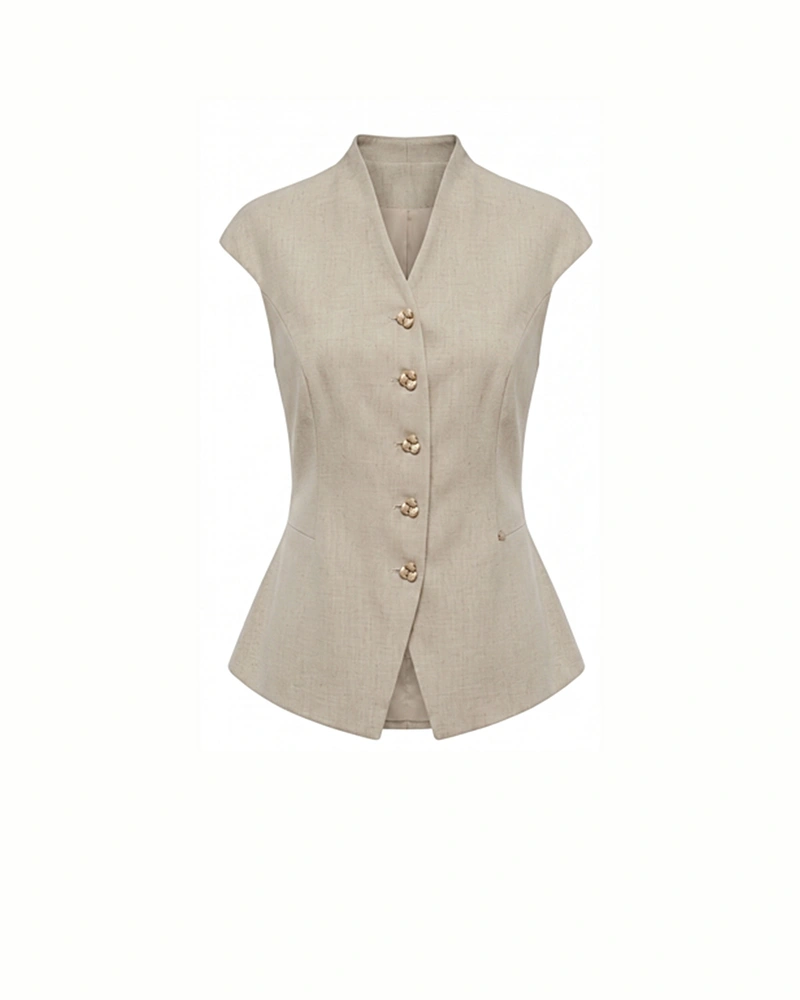 Beige vest in viscose and linen with buttons | Jackets and Blazers